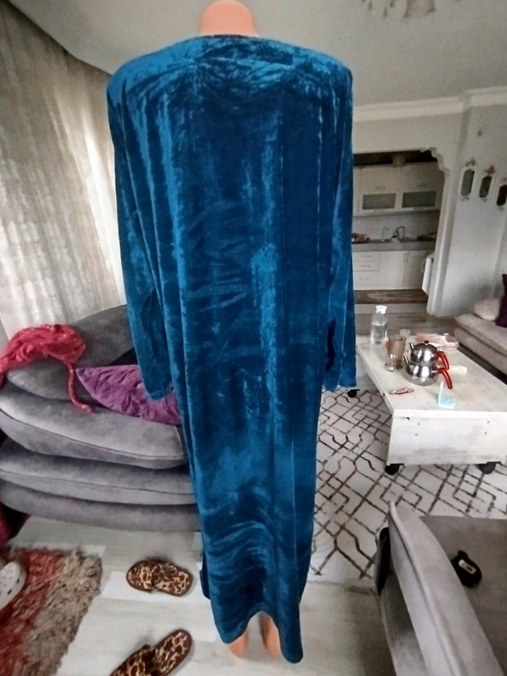 Nakışlı Turkuaz Kadın Uzun Elbise - Görsel 2