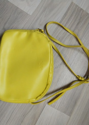 Sarı Deri Kadın Çapraz Çanta Fermuarlı - Görsel 5
