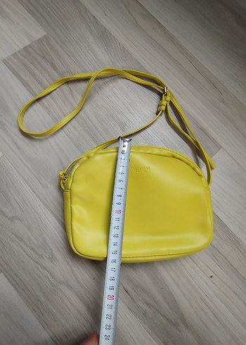 Sarı Deri Kadın Çapraz Çanta Fermuarlı - Görsel 2