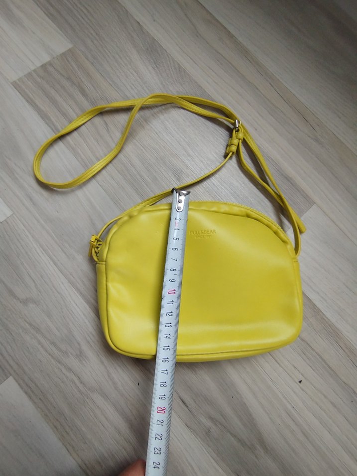 Sarı Deri Kadın Çapraz Çanta Fermuarlı - Görsel 2