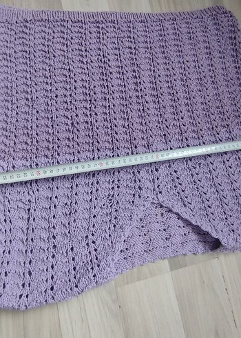 Bohem V Yaka Kısa Kollu Örgü Mor Kazak - Görsel 6