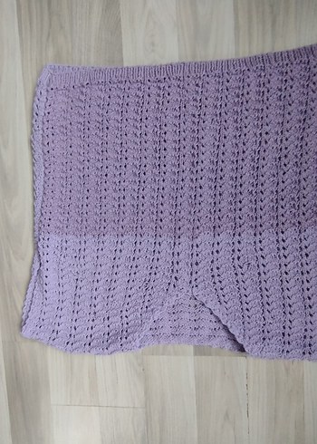 Bohem V Yaka Kısa Kollu Örgü Mor Kazak - Görsel 9