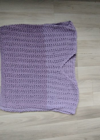 Bohem V Yaka Kısa Kollu Örgü Mor Kazak - Görsel 7