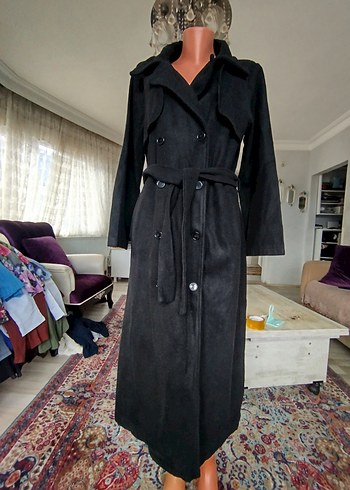 Kemerli Uzun Gri Süet Kadın Kaban - Görsel 3