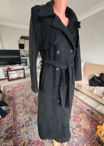 Kemerli Uzun Gri Süet Kadın Kaban - Görsel 4