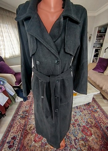 Kemerli Uzun Gri Süet Kadın Kaban - Görsel 2