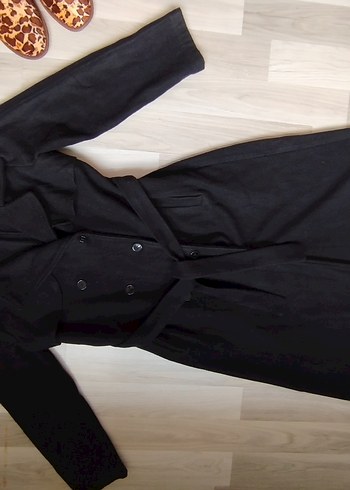 Kemerli Uzun Gri Süet Kadın Kaban - Görsel 12