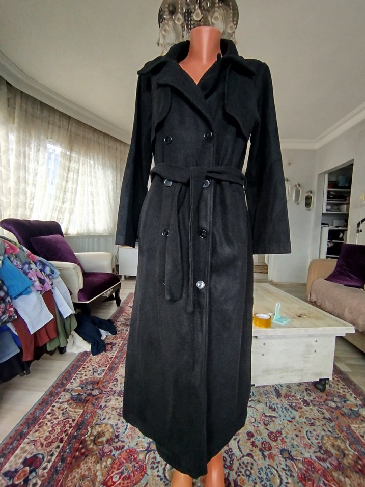 Kemerli Uzun Gri Süet Kadın Kaban - Görsel 3