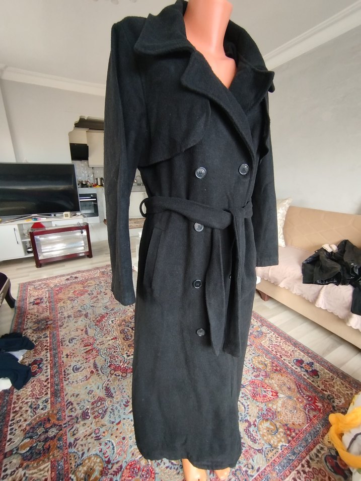 Kemerli Uzun Gri Süet Kadın Kaban - Görsel 4