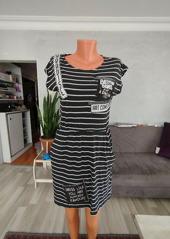 Kemerli Siyah Gri Mini Casual Elbise