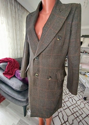 Uzun Kahverengi Düğmeli Erkek Kaban - Görsel 6