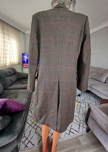 Uzun Kahverengi Düğmeli Erkek Kaban - Görsel 7