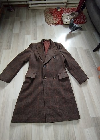 Uzun Kahverengi Düğmeli Erkek Kaban - Görsel 9