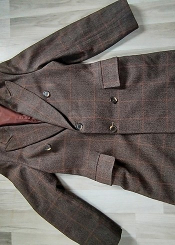 Uzun Kahverengi Düğmeli Erkek Kaban - Görsel 12