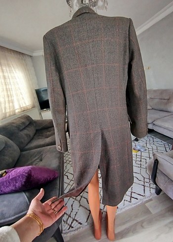 Uzun Kahverengi Düğmeli Erkek Kaban - Görsel 3