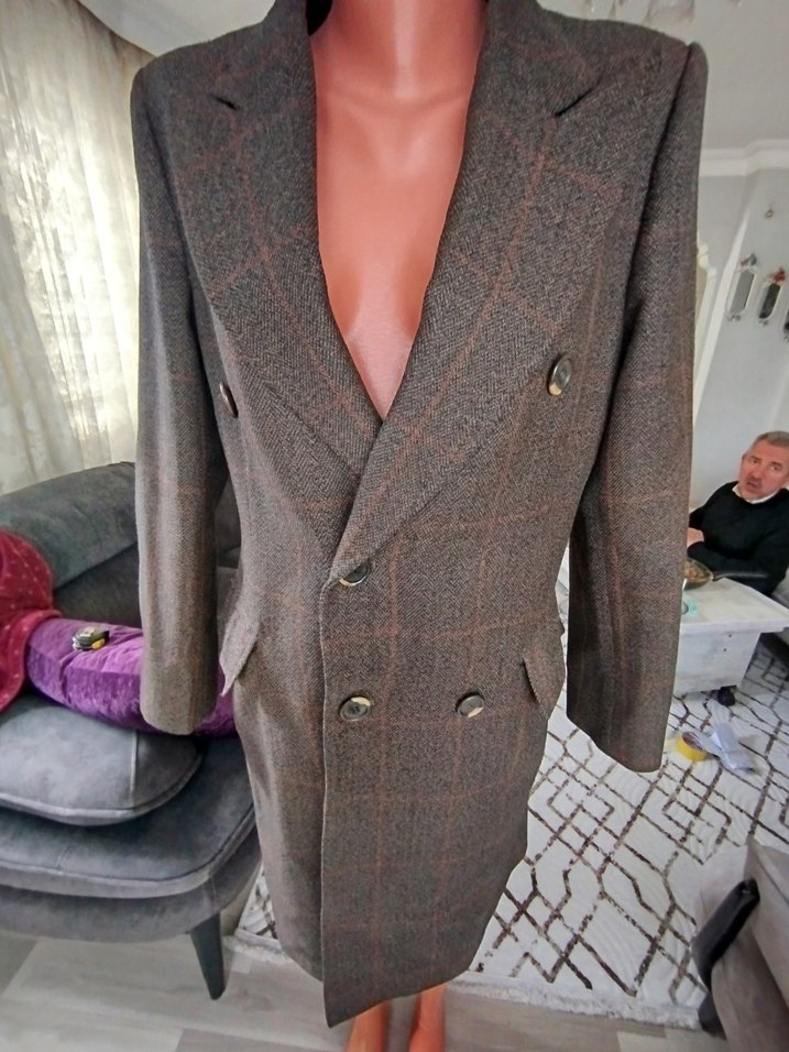 Uzun Kahverengi Düğmeli Erkek Kaban - Görsel 5