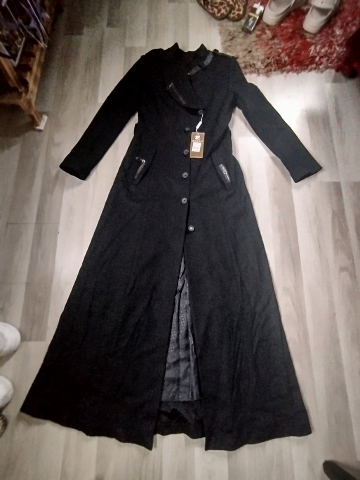 Düğmeli Siyah Deri Uzun Kadın Kaban - Görsel 3