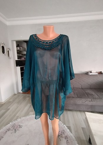 Şeffaf Turkuaz Mini Bohem Tunik