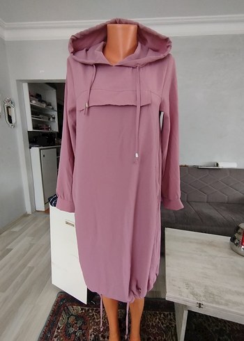 Pembe Kapüşonlu Uzun tunik