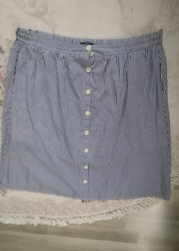 LC Waikiki Düğmeli Mavi Midi Etek