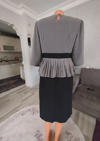 42 Beden gri Renk Gri Ekose Desenli Pilili Ofis elbise