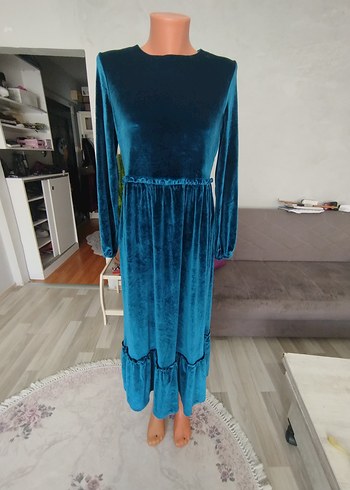 Mavi Uzun Kadın Bohem Elbise