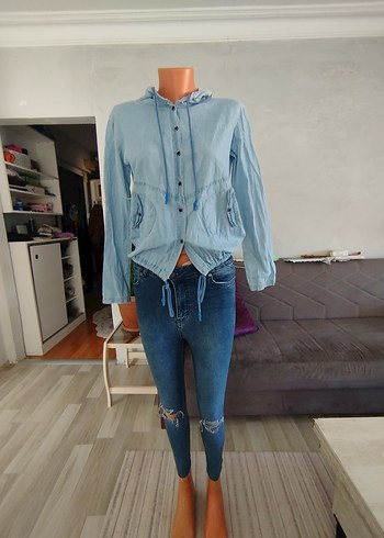 Düğmeli Kadın Mavi Denim Ceket