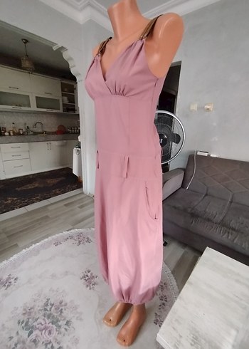 Miss Proto Pembe Uzun Askısız Salaş Elbise