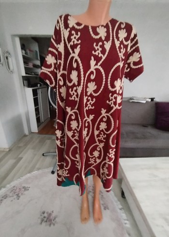 44 Beden Bordo Desenli Salaş Kadın Elbise