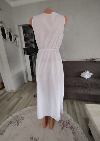 38 Beden beyaz Renk Bohem Beyaz Kolsuz Uzun Keten Elbise
