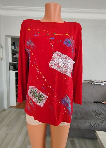 40 Beden Pul Detaylı Kırmızı Mini Kadın Bluz