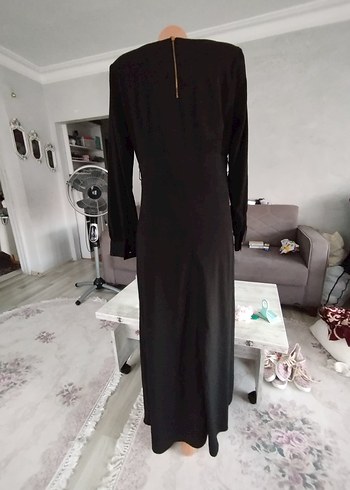 42 Beden siyah Renk Uzun Kollu Siyah Beyaz Çizgili Uzun Elbise