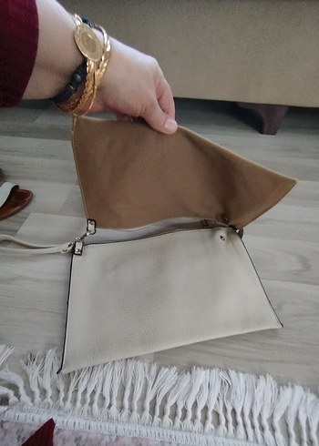 Beden Bej ve Gri Deri Bohem Kadın Çanta