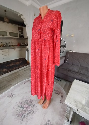 Pink Step Bohem Uzun Kırmızı Düğmeli Elbise