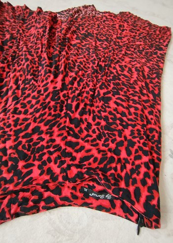 42 Beden Kırmızı Leopar Desenli Salaş Uzun Etek