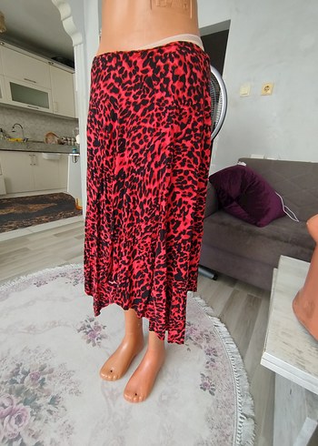 Berr-in Kırmızı Leopar Desenli Salaş Uzun Etek