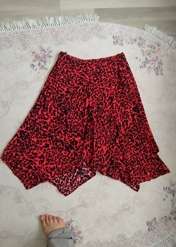 Kırmızı Leopar Desenli Salaş Uzun  Etek - Görsel 10
