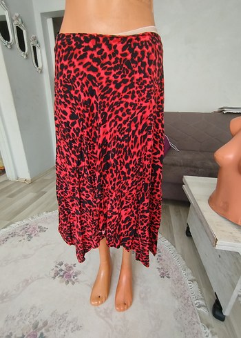 Kırmızı Leopar Desenli Salaş Uzun  Etek - Görsel 5