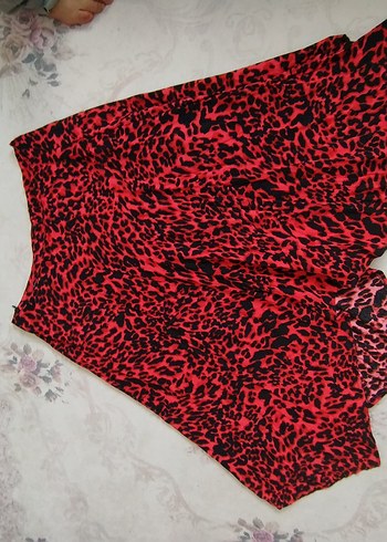 Kırmızı Leopar Desenli Salaş Uzun  Etek - Görsel 8