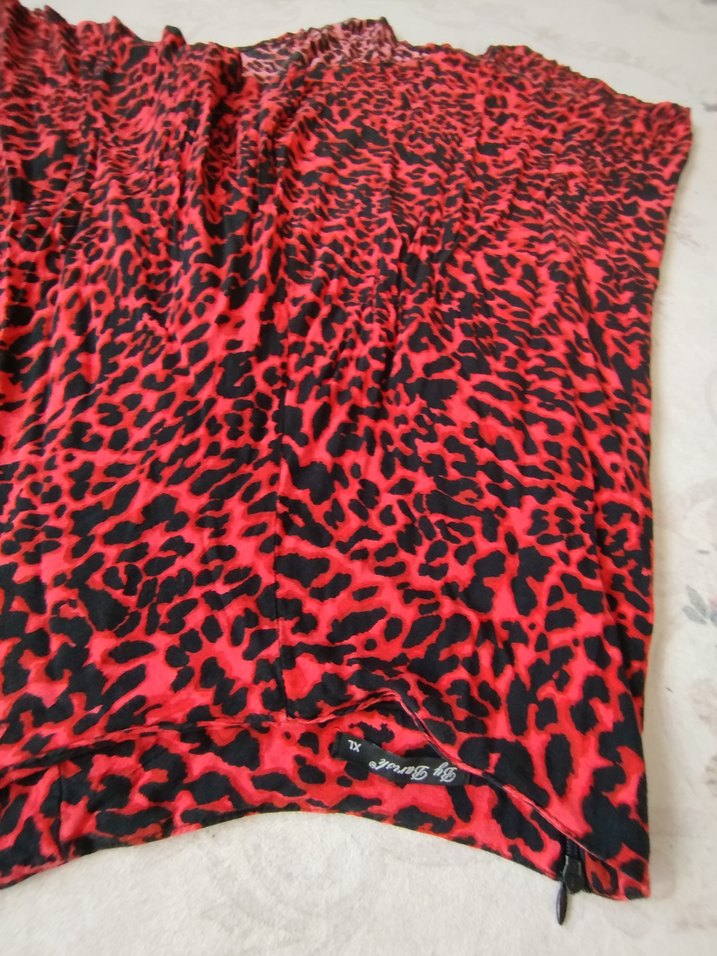 Kırmızı Leopar Desenli Salaş Uzun  Etek - Görsel 3