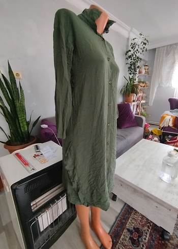 Emel Pırlanta Uzun Kollu Haki Keten Tunik