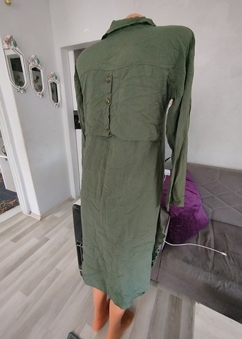 s Beden haki Renk Uzun Kollu Haki Keten Tunik