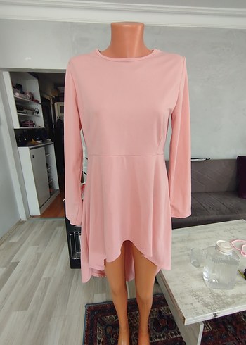 40 Beden pembe Renk Pembe Mini Uzun Kollu Salaş Tunik