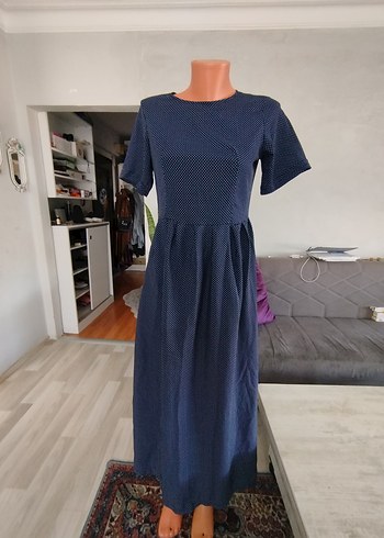 Navy Renkli Uzun Denim Elbise