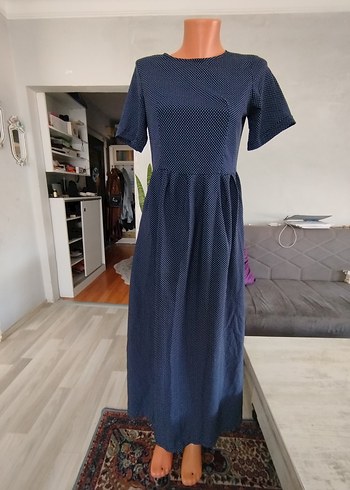 Wornes Navy Renkli Uzun Denim Elbise