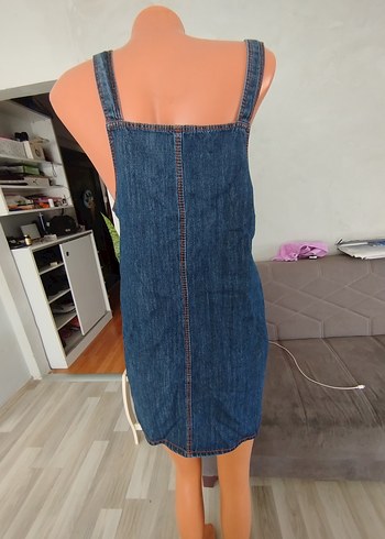 Nakışlı Koyu Mavi Kot Mini Salopet - Görsel 5