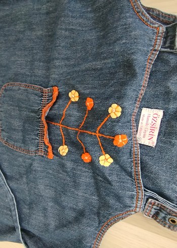 Nakışlı Koyu Mavi Kot Mini Salopet - Görsel 7