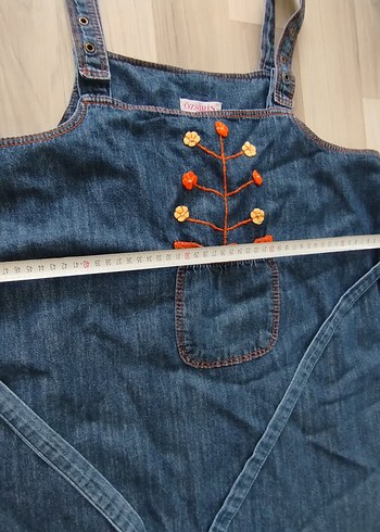 Nakışlı Koyu Mavi Kot Mini Salopet - Görsel 6