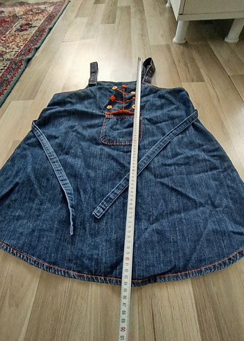 Nakışlı Koyu Mavi Kot Mini Salopet - Görsel 8