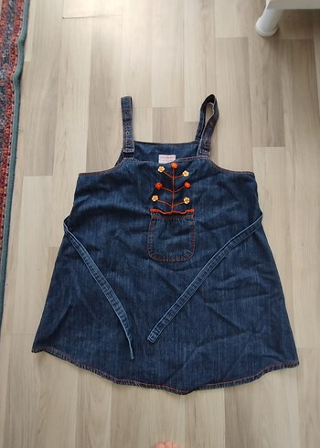 Nakışlı Koyu Mavi Kot Mini Salopet - Görsel 9